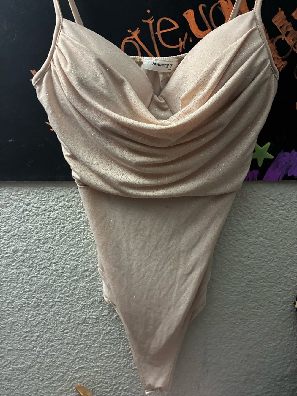 January 7 Champagne Sparkle Draped Bodysuit